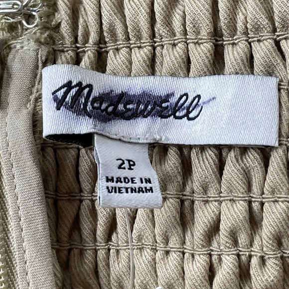 Madewell Petite Seamed Squareneck Midi Dress Khaki Tan 2P Corset Linen Blend NWT - Picture 8 of 11